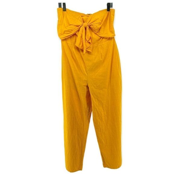 Favlux Fashion Women’s Yellow Sleeveless Tie Front Straight Leg Jumpsuit Large - Picture 2 of 16